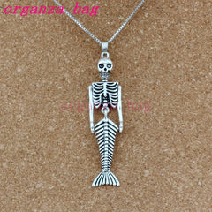 10pcs Mermaid Body Skull Charms Pendant Necklaces with Chains
