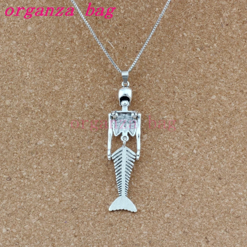 10pcs Mermaid Body Skull Charms Pendant Necklaces with Chains