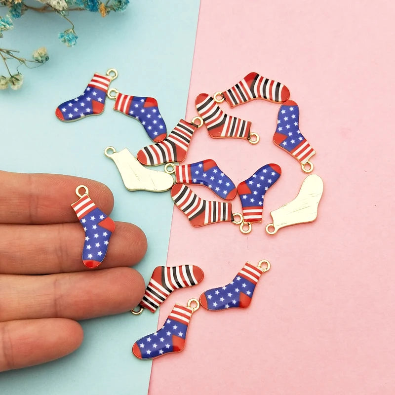 10pcs Enamel Striped Socks Pendants Charms Metal Charms DIY Earring Accessories