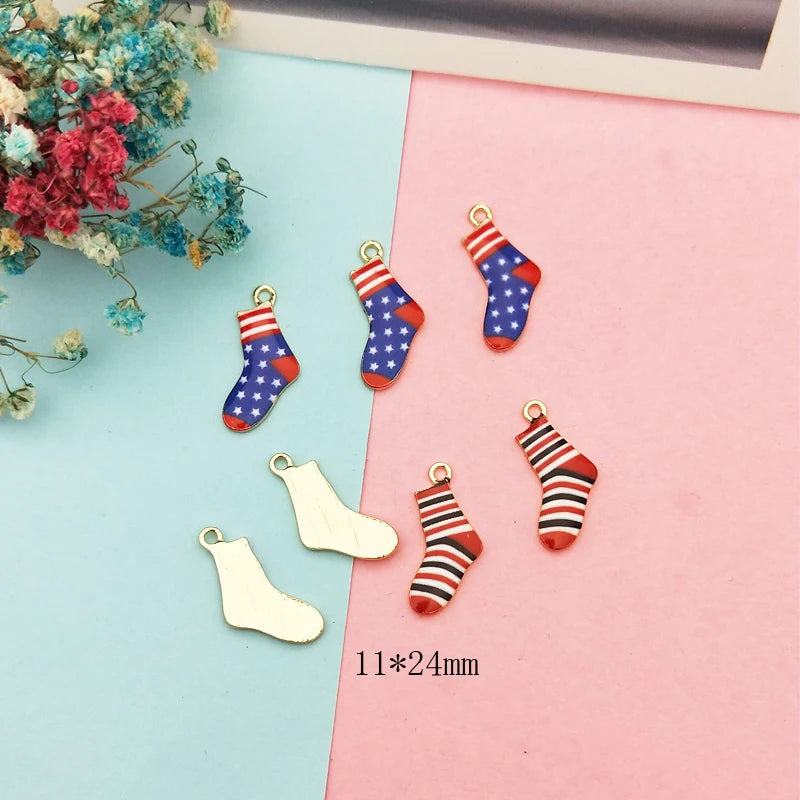 10pcs Enamel Striped Socks Pendants Charms Metal Charms DIY Earring Accessories