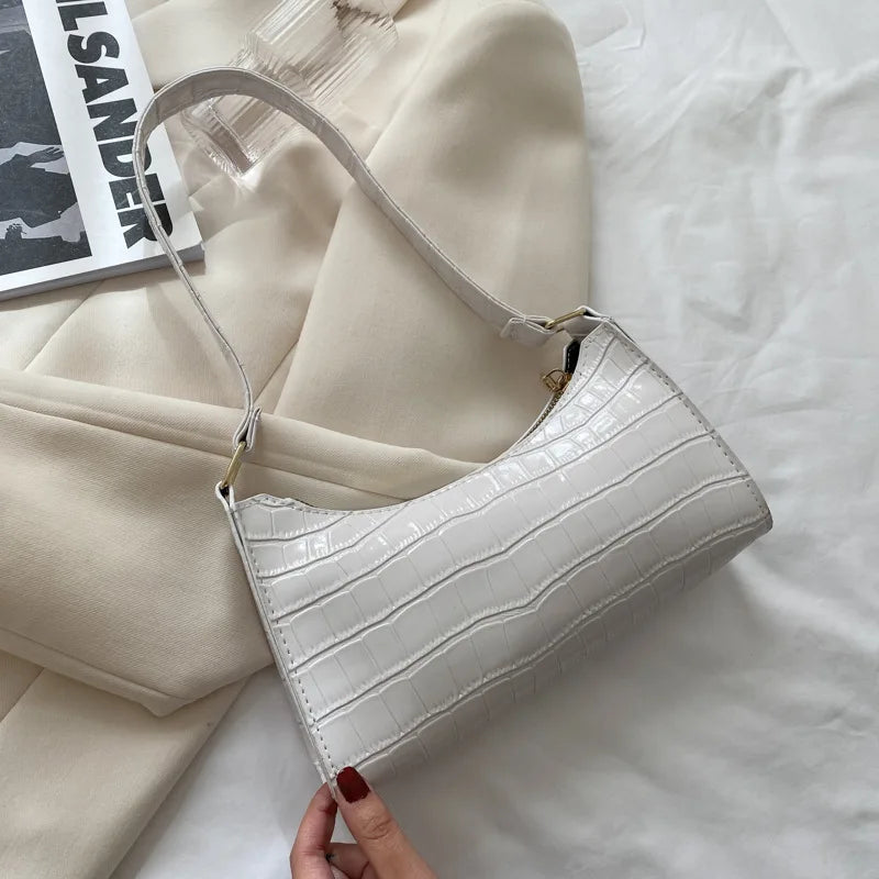 Crocodile Pattern Girls Underarm Bags PU Leather Zipper Handbags For Lady