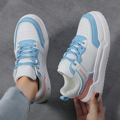 Women's Block Faux Leather Chunky Sneakers Casual Versatile Heighten Flat Shoes