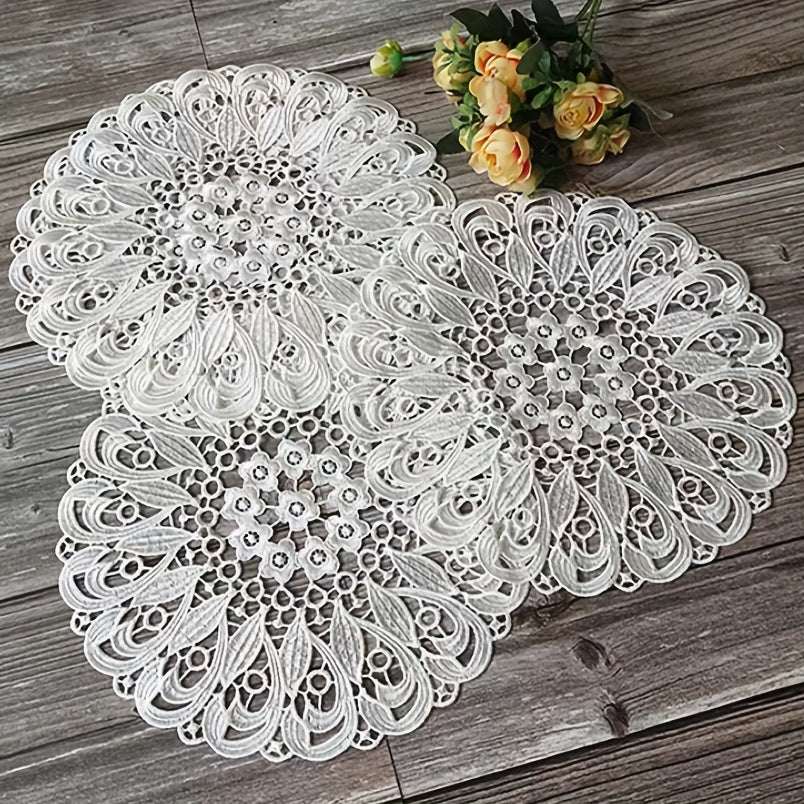 1pc Vintage Lace Embroidered Doily Crochet Floral Table Mat for Air Fryer