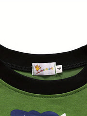 Boys Dinosaur Graphic Print Pajama Set, Long Sleeve Tee & Pants