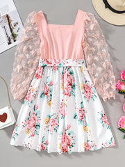 Girls Butterfly Lace Sleeve Floral Princess Dress For Party Vacation
