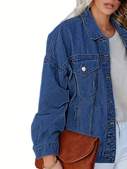 Women's Plus Denim Trucker Jacket Long Sleeve Button Up