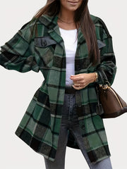 Plaid Print Shacket Jacket Long Sleeve Turn Down Collar Outerwear