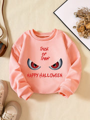 Girls' Cartoon Eyeballs Crew Neck Sweatshirt for Halloween Party