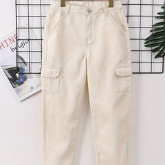 Girls Casual Denim Cargo Pants Elastic Waist Jogger Pants