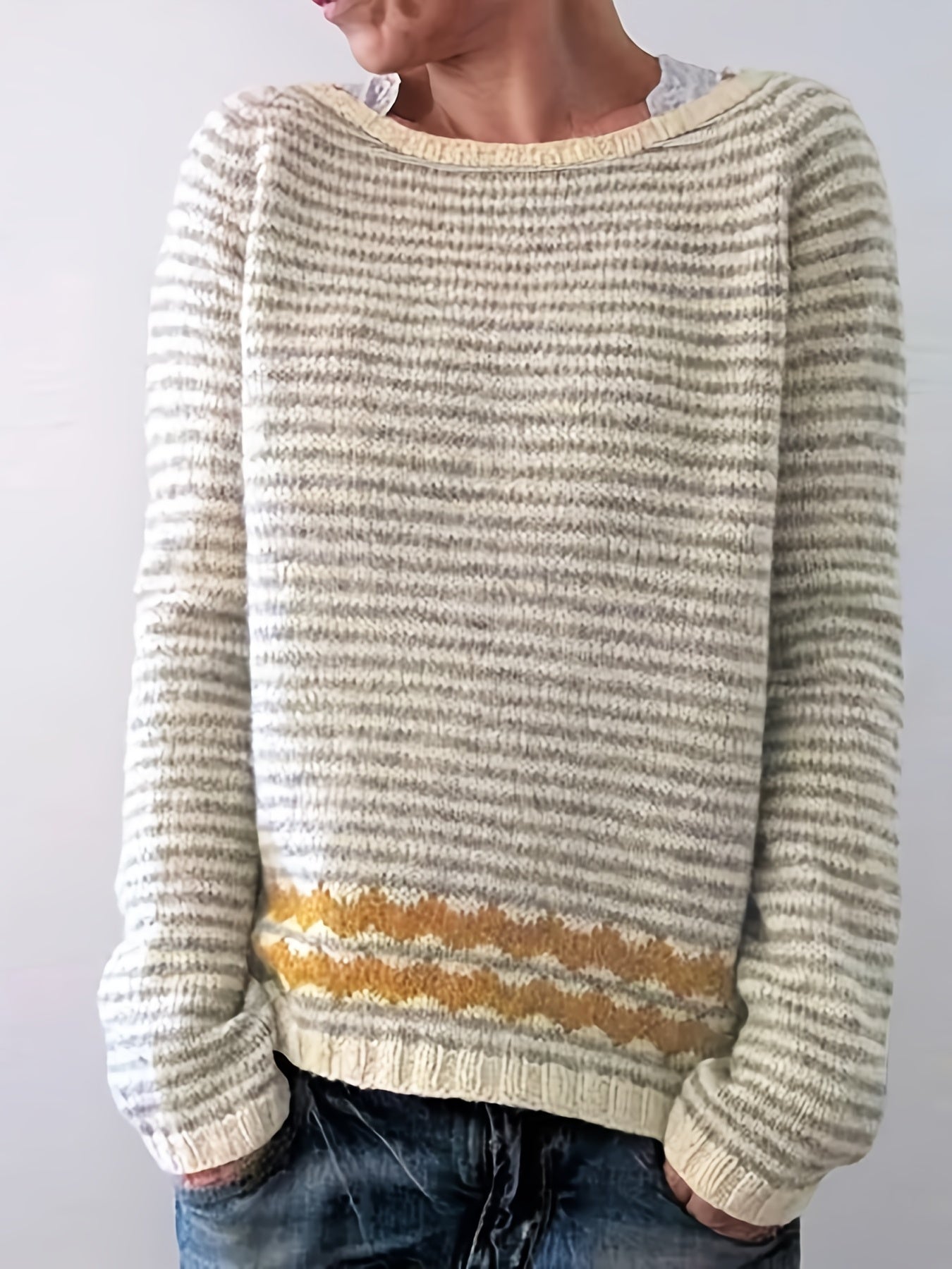 Casual Striped Sweater Women's Long Sleeve Pullover Jumper