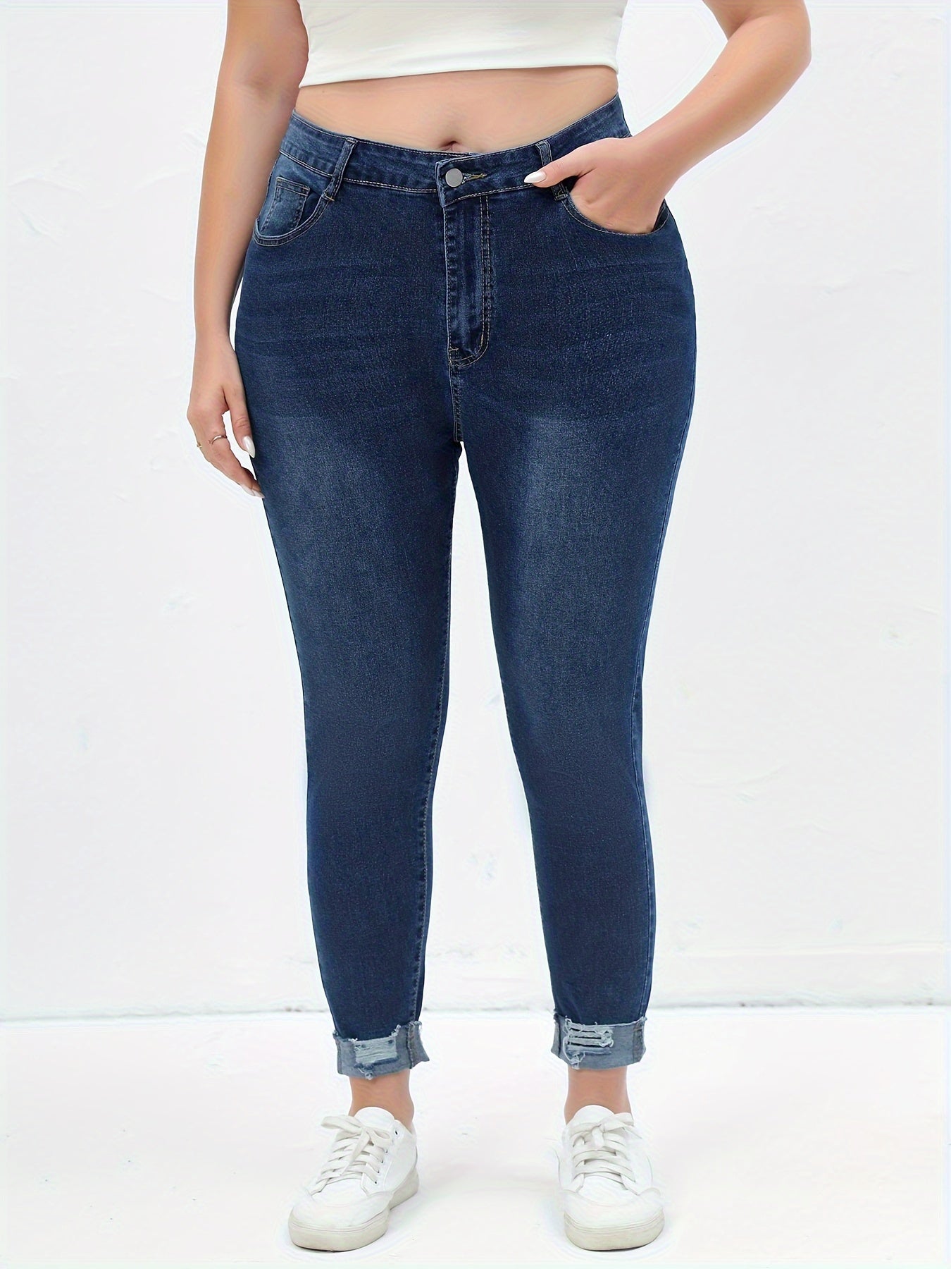 Solid Ripped High Rise Skinny Jeans