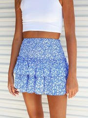 Ditsy Floral Print Skirts Vacation Pleated Shirred Waist Skirts