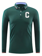 Men's Golf Shirt Long Sleeve Letter C Print Chukker Shirt