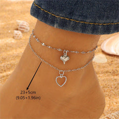 Heart Shape Pendant Chain Anklet with Zircon - Vacation Style