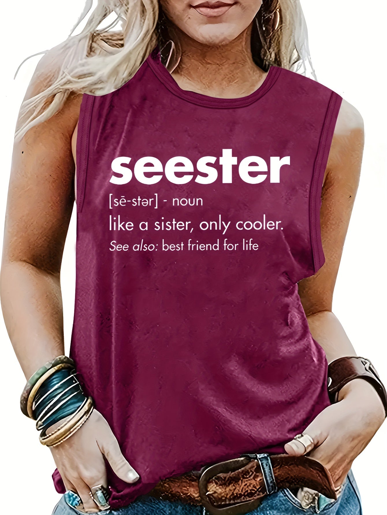 Letter Print Crew Neck Tank Top for Women