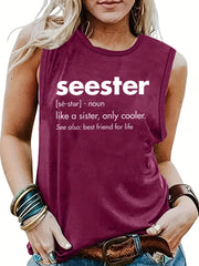 Letter Print Crew Neck Tank Top for Women
