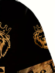 Men's Lion Print Hoodie Slightly Stretch Hooded Sweatshirt