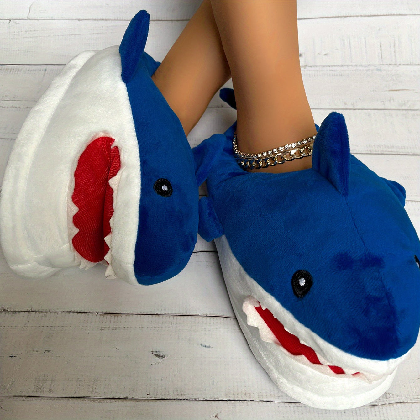 Women's Shark Plush Slippers Warm Cozy Slip On Shoes