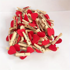 50pcs Heart Wooden Clips Wedding Craft Pegs Party Supplies