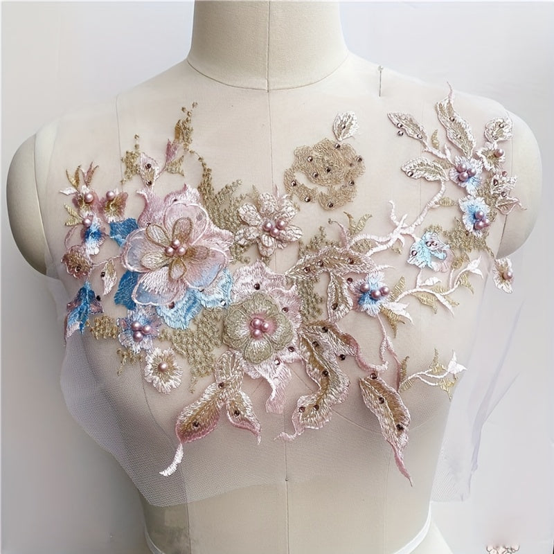 Colorful 3D Nail Beads Hot Drill Embroidery Lace Applique Dress DIY Clothing
