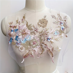 Colorful 3D Nail Beads Hot Drill Embroidery Lace Applique Dress DIY Clothing