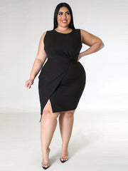 Women's Round Neck Ruched Slim Fit Dress
