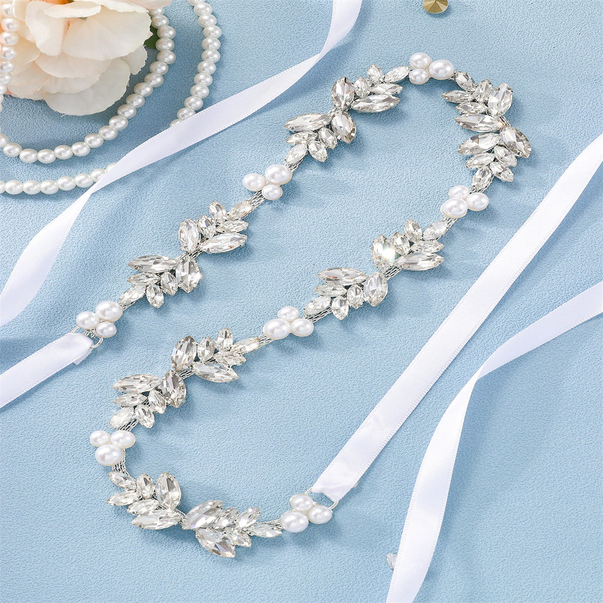 Rhinestone Bridal Belt Wedding Dress Waist Chain Sash Faux Pearl Beaded Belt