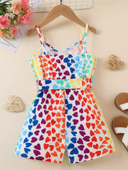 Colorful Heart Graphic Cami Romper Jumpsuit with Belt
