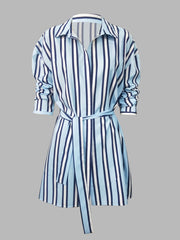 Casual Dress Women's Plus Stripe Long Sleeve Dress