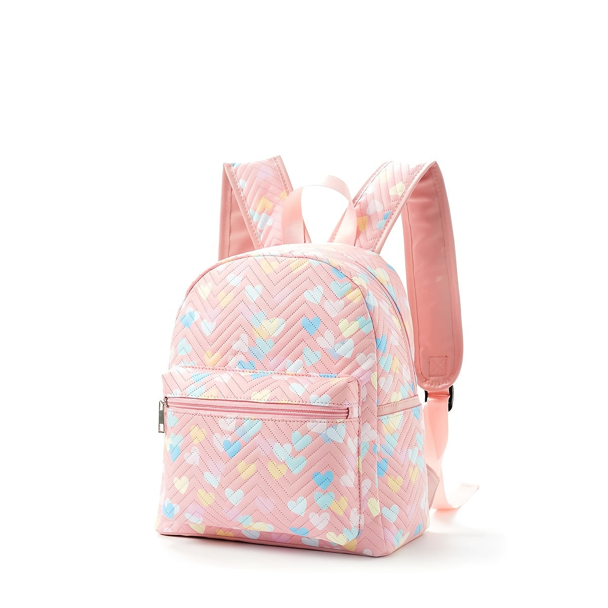 Pink Quilted Heart Pattern Backpack for Kids