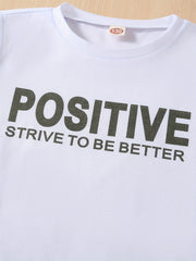 Boys Casual POSITIVE Graphic Print Tee&Shorts Set Summer Kids Clothing