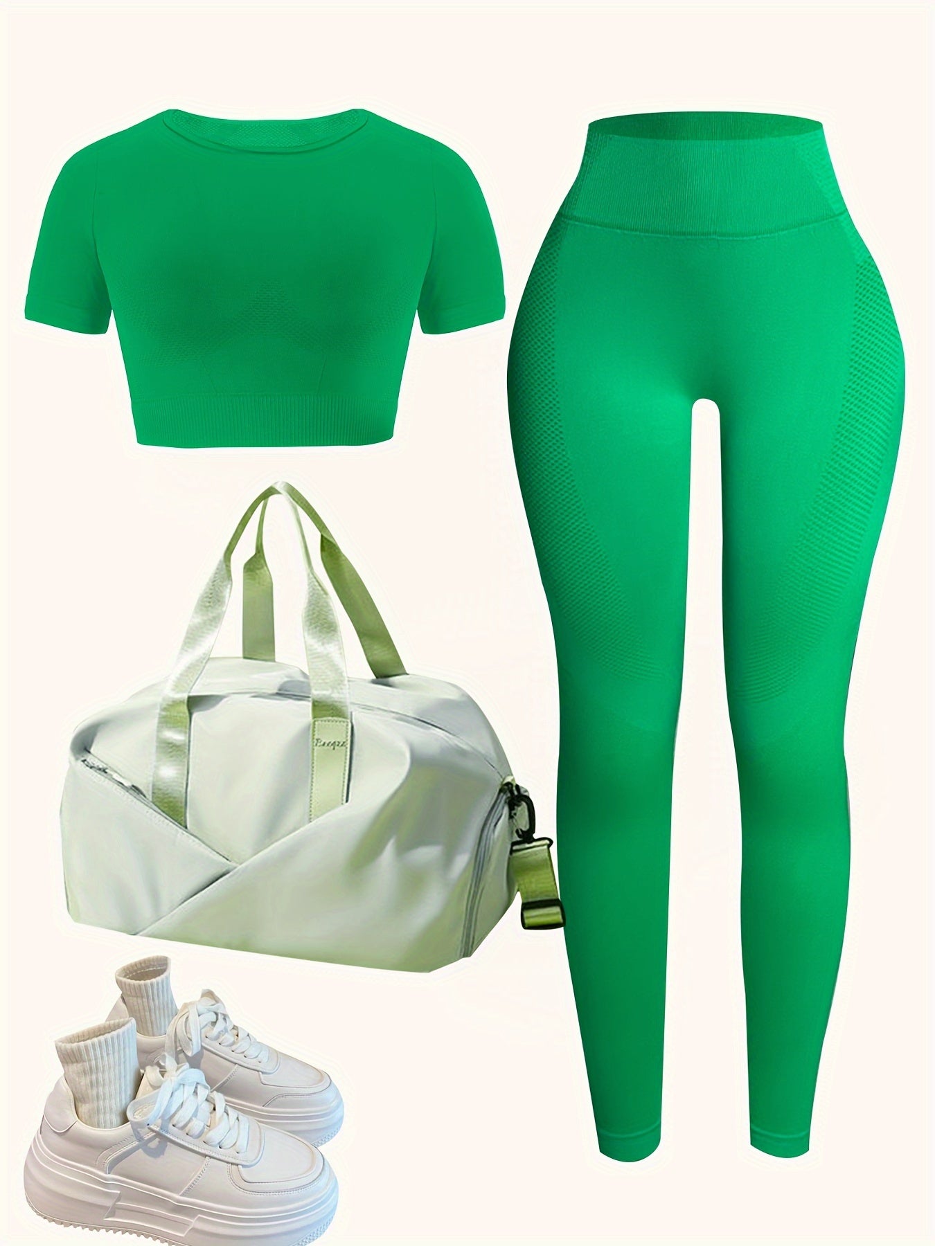 2pcs Set Short Sleeve Yoga Top & High Waist Leggings Women's Activewear