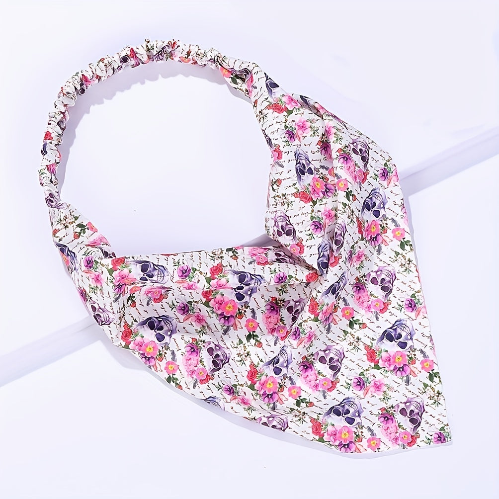 5pcs Halloween Head Scarf Pumpkin Skull Print Triangle Bandanas Hairband