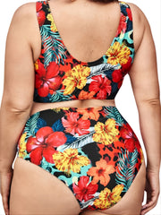 Floral Print Tank Top Bikini Set Plus Size Women's Swimsuit