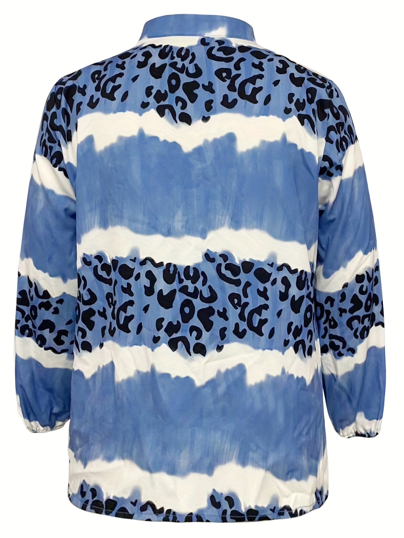 Casual Blouse Women's Plus Tie Dye Leopard Print Button Up Half Sleeve