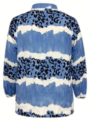 Casual Blouse Women's Plus Tie Dye Leopard Print Button Up Half Sleeve