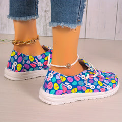 Women's Easter Eggs & Rabbit Graphic Canvas Shoes Lace up Flats