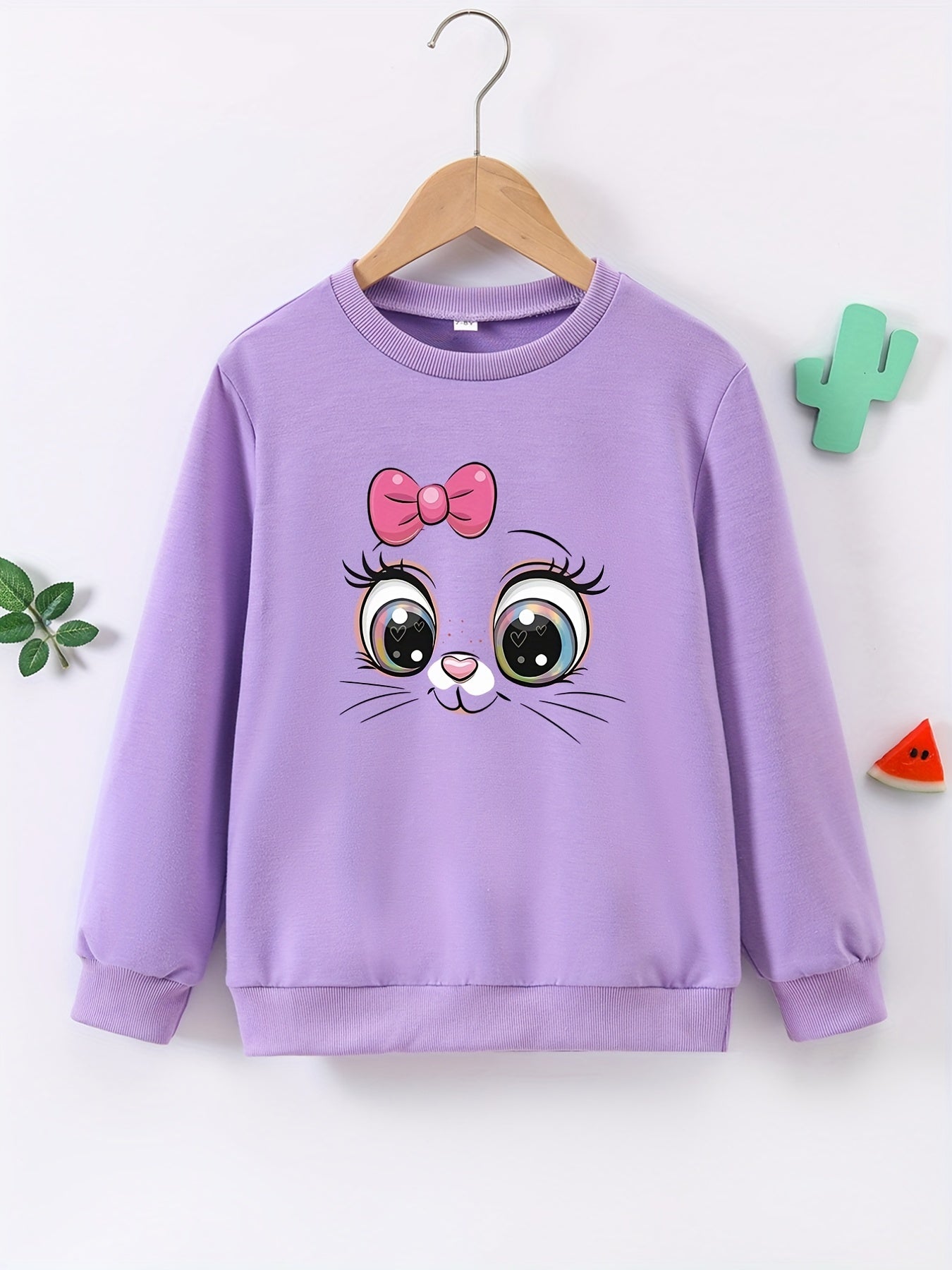Kitty Face Graphic Pullover Girls Sweatshirt