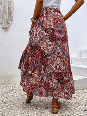 Paisley Print High Waist Skirt Boho Style