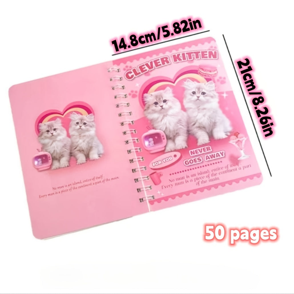 A5 50 Pages Little Animal Coil Notebook Puppy Niche Notepad Pink Kitten