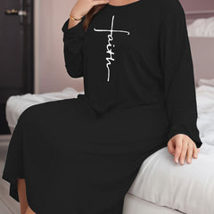 Cross Print Long Sleeve Lounge Dress