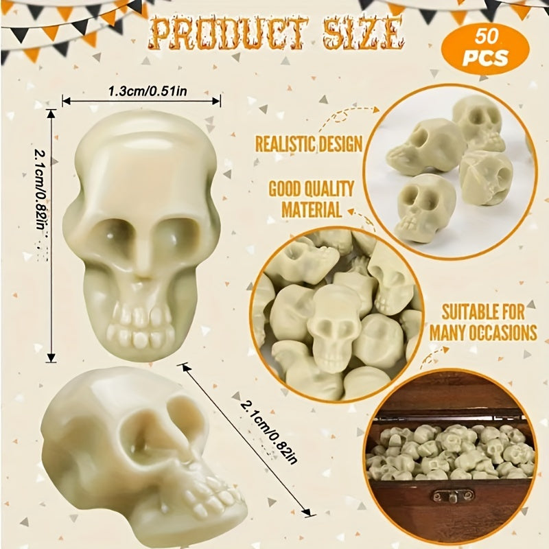 50pcs Halloween Mini Plastic Skull Head for Vase Filler & Decor