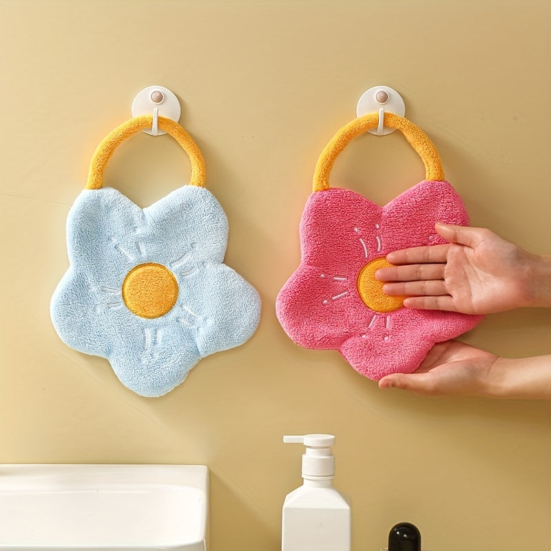 Flower Shape Hand Towel Hanging Drying Hand Rag Coral Velvet Bathroom Decor