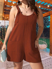 Solid Tie Straps Tank Romper With Pockets
