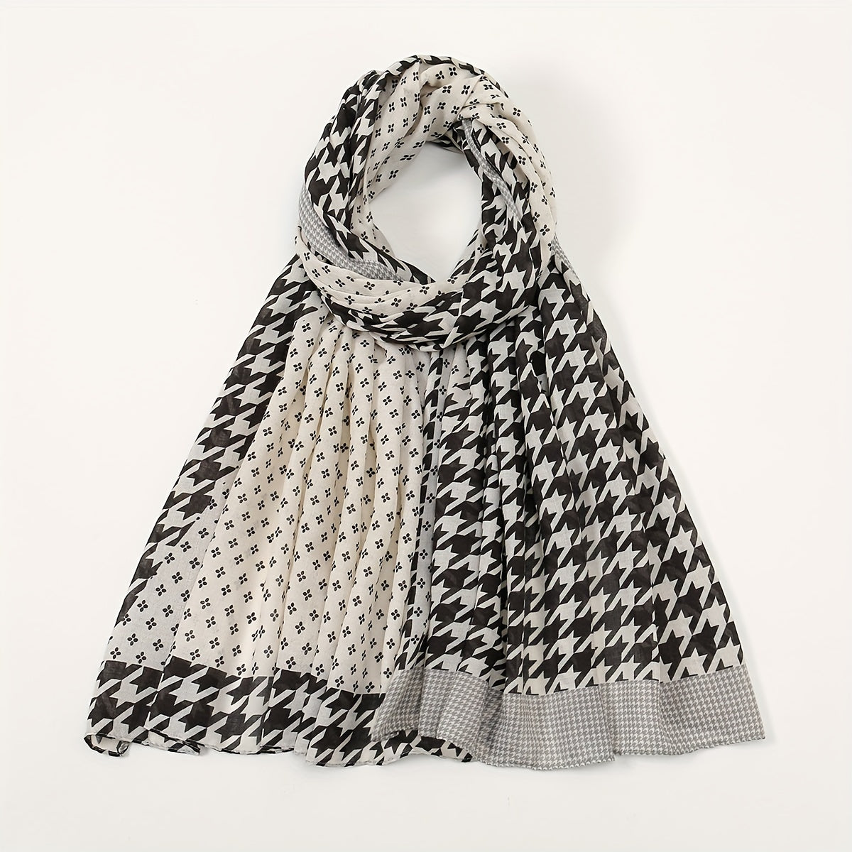 Houndstooth Print Scarf Boho Block Shawl Vintage Windproof Head Wrap