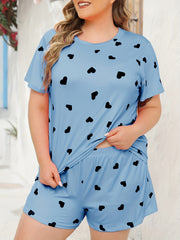 Heart Print Tee & Shorts Pajamas Set