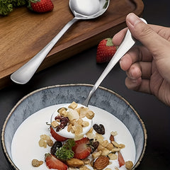 6pcs Soup Spoon Stainless Steel Large Round Spoon Heavy Duty Tableware