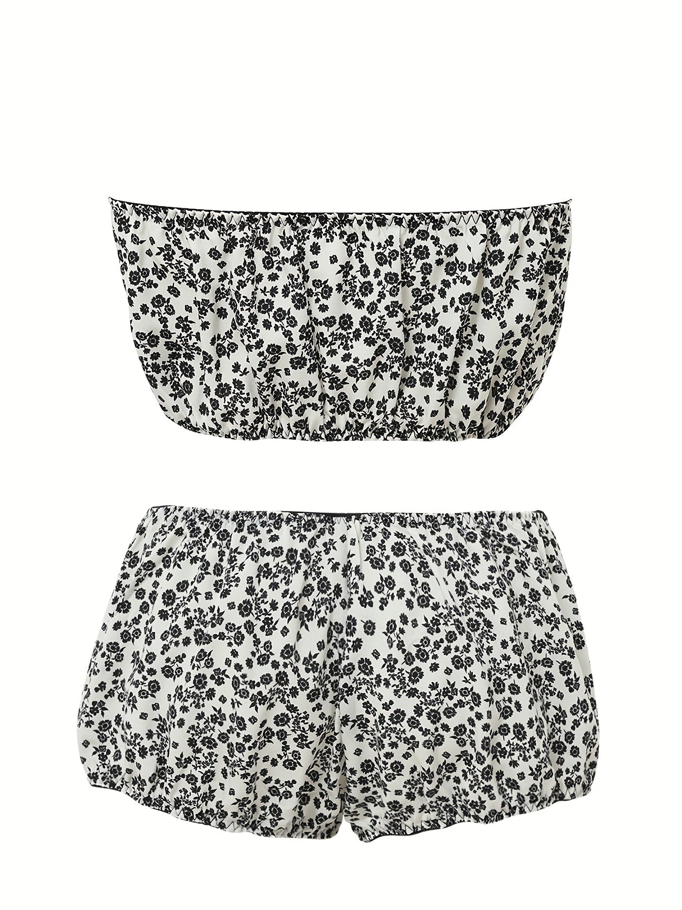 Floral Print Ruffled Bandeau & Brief Set