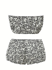 Floral Print Ruffled Bandeau & Brief Set