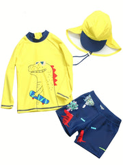 Boys Skateboard Dinosaur Short Sleeve Top & Shorts & Hat Swimsuit Set